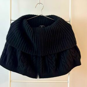 Black knit short cape with zipper front